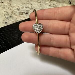 Monet Gold Tone Skinny Bangle Bracelet 7 3/4 Inch Silver Tone Rhinestone Heart